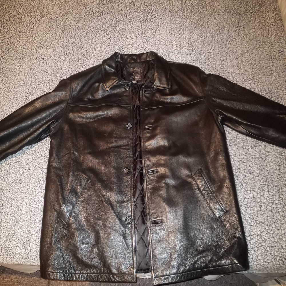 jf j.ferrar Men's Black Leather Shirt Jacket